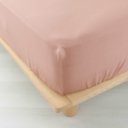 Drap housse 2 personnes 140 x 190 cm double gaze coton 57 fils Angelia Rose