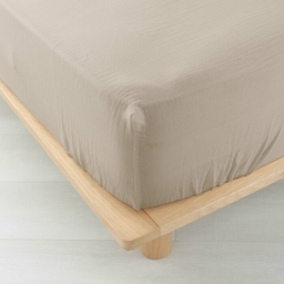 Drap housse 2 personnes 140 x 190 cm double gaze coton 57 fils Angelia Sable