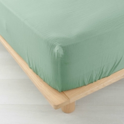 Drap housse 2 personnes 140 x 190 cm double gaze coton 57 fils Angelia Sauge