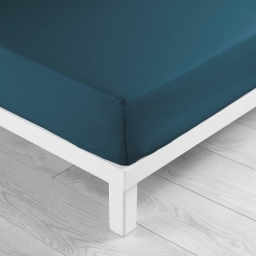 Drap housse 2 personnes 140 x 190 cm uni 57 fils lina Bleu