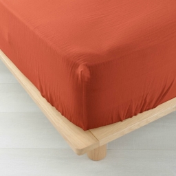 Drap housse 2 personnes 140x190 cm dble gaze coton 57 fils Angelia Orange