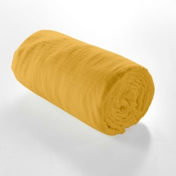 Drap housse 2 personnes 160 x 200 cm double gaze coton 57 fils Angelia Jaune