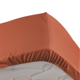Drap housse 2 personnes 180 x 200 cm percale uni 78 fils bonnet 30 cm Terracotta