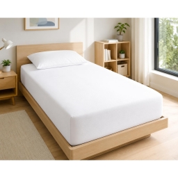 Drap Housse 90x190 cm 1 Place 100% Coton 57 Fils/cm&sup2; Bonnet 30 cm Blanc