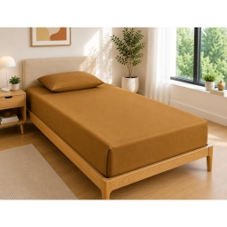 Drap Housse 90x190 cm 1 Place 100% Coton 57 Fils/cm&sup2; Bonnet 30 cm Caramel