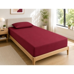 Drap Housse 90x190 cm 1 Place 100% Coton 57 Fils/cm&sup2; Bonnet 30 cm Grenat