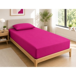 Drap Housse 90x190 cm 1 Place 100% Coton 57 Fils/cm&sup2; Bonnet 30 cm Magenta