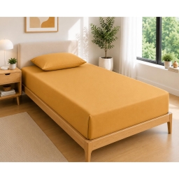Drap Housse 90x190 cm 1 Place 100% Coton 57 Fils/cm&sup2; Bonnet 30 cm Miel