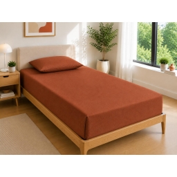 Drap Housse 90x190 cm 1 Place 100% Coton 57 Fils/cm&sup2; Bonnet 30 cm Paprika