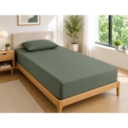 Drap Housse 90x190 cm 1 Place 100% Coton 57 Fils/cm&sup2; Bonnet 30 cm Romarin