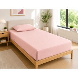 Drap Housse 90x190 cm 1 Place 100% Coton 57 Fils/cm&sup2; Bonnet 30 cm Rose drag&eacute;e