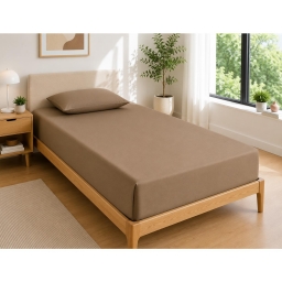 Drap Housse 90x190 cm 1 Place 100% Coton 57 Fils/cm&sup2; Bonnet 30 cm Taupe