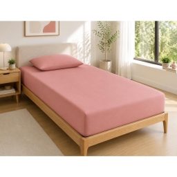 Drap Housse 90x190 cm 1 Place 100% Coton 57 Fils/cm&sup2; Bonnet 30 cm Vieux rose