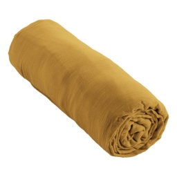 Drap housse bonnet 30 cm double gaze de coton 160 x 200 cm safran (yellow) Jaune