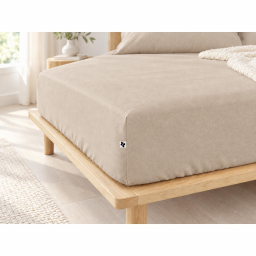 Drap housse CANDICE 90 x 190 cm - Flanelle chaude 100% coton - Sable