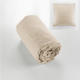 Drap housse flanelle chaude 140 x 190 cm Bonnet 30 cm  + 2 taies 63 x 63 Beige