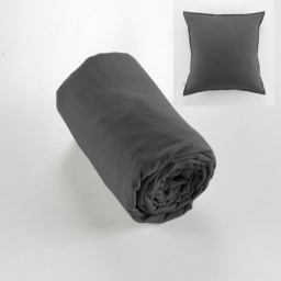 Drap housse flanelle chaude 180 x 200 cm Bonnet 30 cm  + 2 taies 63 x 63 Anthracite