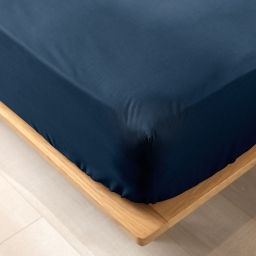 Drap housse King size 180 x 200 x 30 cm coton bio 57 fils Biolina Bleu nuit