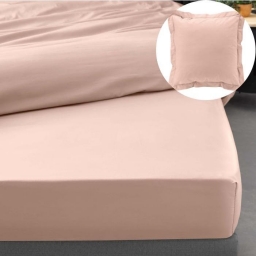 Drap housse qualité hotêl 140 x 190 cm + 2 taies en percale 78 fils Rose