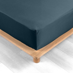 Drap housse queen size 160 x 200 cm bonnet 30 cm percale de coton 78 fils Bleu nuit