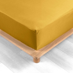Drap housse queen size 160 x 200 cm bonnet 30 cm percale de coton 78 fils Curry