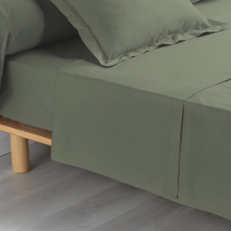Drap plat 1 personne 180 x 290 cm percale uni 78 fils percaline  +p. bourdon Kaki