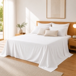 Drap Plat 240 x 300 cm Blanc Satin de Coton Peign&eacute; 120 Fils/cm&sup2; - Qualit&eacute; H&ocirc;teli&egrave;re Premium