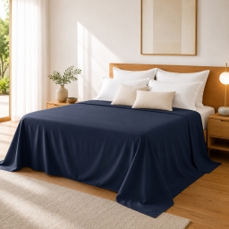 Drap Plat 240 x 300 cm Bleu velours Satin de Coton Peign&eacute; 120 Fils/cm&sup2; - Qualit&eacute; H&ocirc;teli&egrave;re Premium