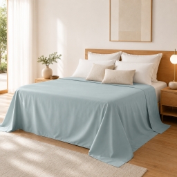 Drap Plat 240 x 300 cm C&eacute;ladon Satin de Coton Peign&eacute; 120 Fils/cm&sup2; - Qualit&eacute; H&ocirc;teli&egrave;re Premium