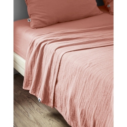 Drap plat 240 x 300 cm Double gaze de coton luxe Gaïa Rose pêche