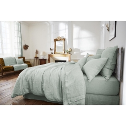 Drap plat 240 x 300 cm lin lavé soline eucalyptus Bleu clair