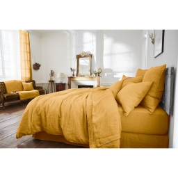 Drap plat 240 x 300 cm lin lavé soline miel Jaune