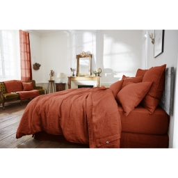 Drap plat 240 x 300 cm lin lavé soline paprika Orange