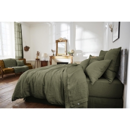 Drap plat 240 x 300 cm lin lavé soline thym Kaki