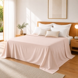 Drap Plat 240 x 300 cm Rose blush Satin de Coton Peign&eacute; 120 Fils/cm&sup2; - Qualit&eacute; H&ocirc;teli&egrave;re Premium