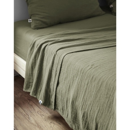 Drap plat 270 x 300 cm Double gaze de coton luxe Gaïa Romarin