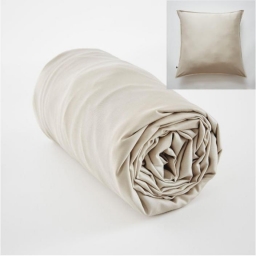 Ensembe drap housse 140 x 190 cm + 2 taies 60 x 60 cm en bambou de satin Salomé Naturel