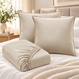 Ensemble de lit drap housse 180 x 200 cm Satin de bambou 120 fils SALOM&Eacute; Pampa 2 taies 60 x 60 cm