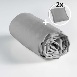 Ensemble drap housse 180 x 200 cm + 2 taies d'oreiller 63 x 63 100% coton Galet