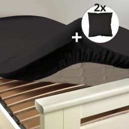 Ensemble drap housse 180 x 200 cm + 2 taies d'oreiller 63 x 63 100% coton  Noir