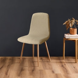 Housse de chaise scandinave extensible gaufr&eacute;e SACHA Beige 40-50 cm