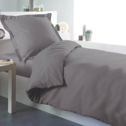 Housse de couette 1 personne 140 x 200 cm uni 57 fils lina Gris souris