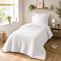 Housse de Couette 140 x 200 cm 1 Personne Gaze de Coton 57 Fils Blanc