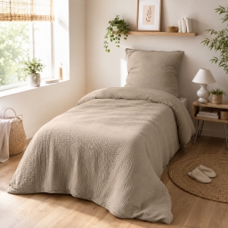 Housse de Couette 140 x 200 cm 1 Personne Gaze de Coton 57 Fils Sable