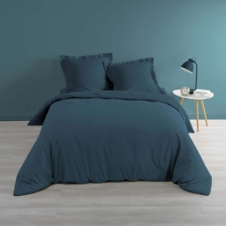 Housse de couette 2 personnes 240 x 220 cm percale uni 78 fils percaline Bleu