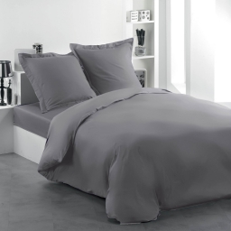 Housse de couette 2 personnes 240 x 220 cm uni 57 fils lina Gris souris