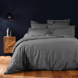 Housse de couette 2 personnes 260 x 240 cm uni 57 fils lina Anthracite