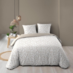 Housse de couette 240 x 220 cm coton 57 fils imprim&eacute; VIOLETTE Naturel + 2 taies