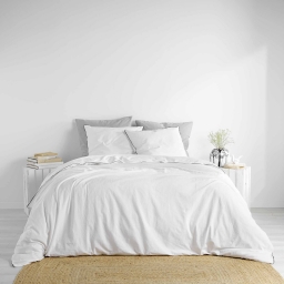Housse de couette 240 x 220 cm coton lav&eacute; 57 fils Linette Blanc
