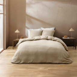 Housse de couette 240 x 220 cm - Coton relief uni CLARA - Texture structur&eacute;e - 2 taies 63 x 63 cm - Naturel